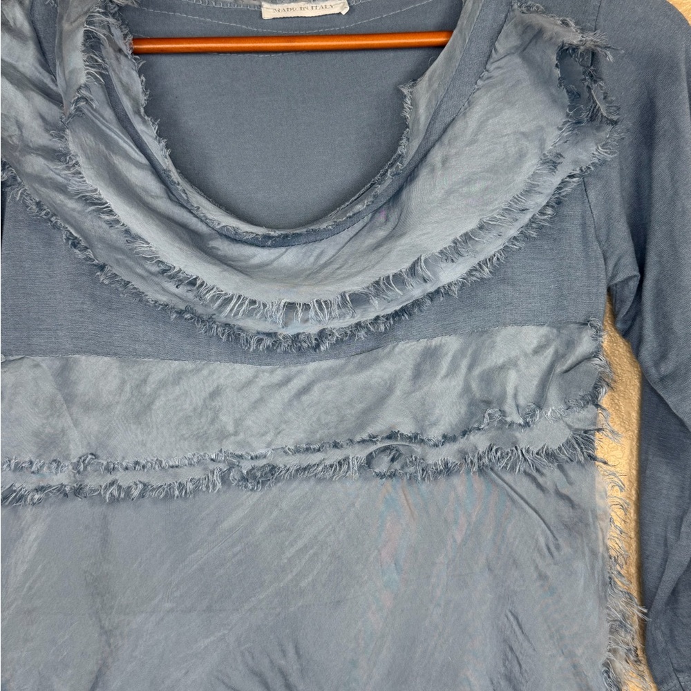 Made in Italy Womens Blue Sz S Boho Fringe Tunic Layered Raw Hem - Picture 4 of 11